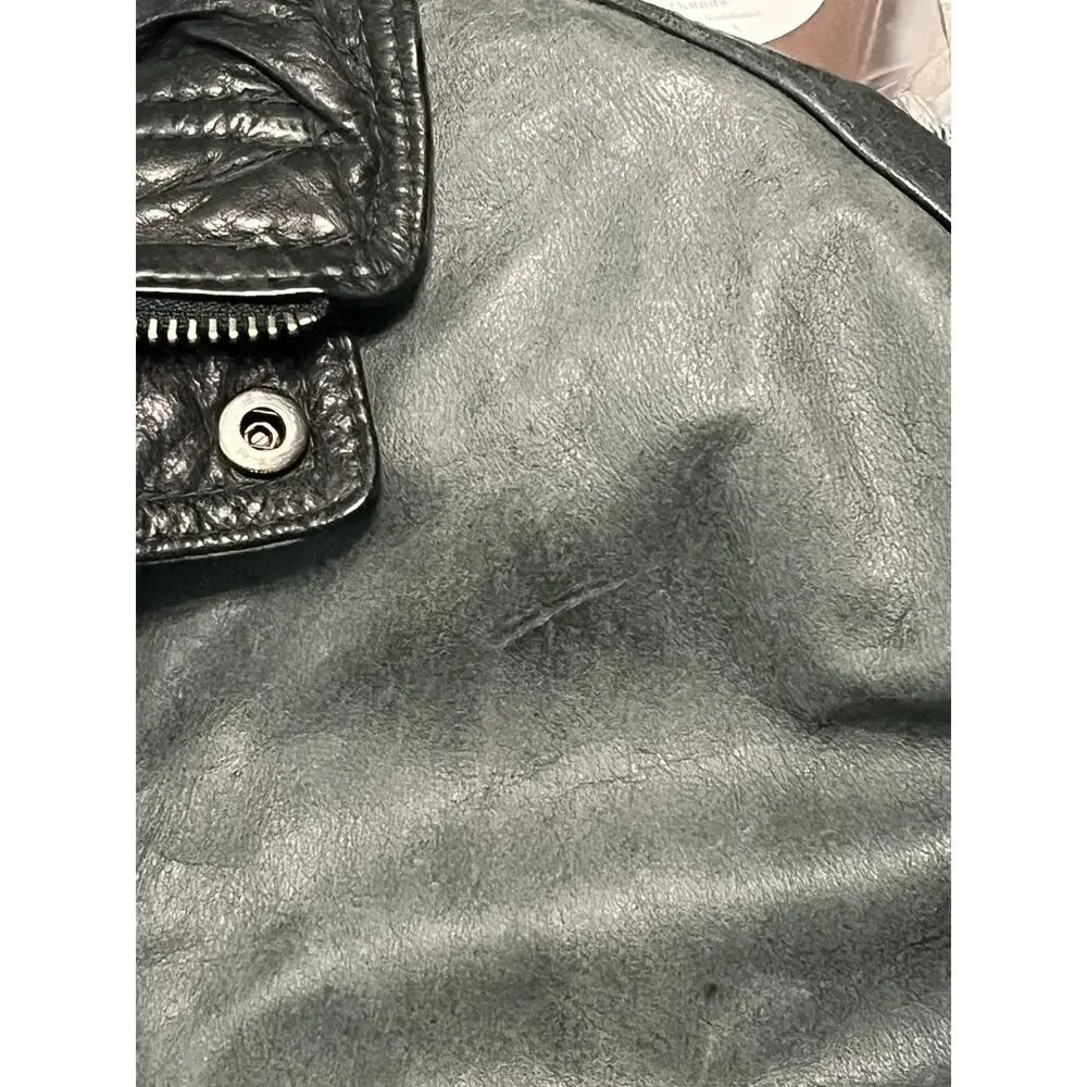 Vintage 80s Midway Leather Bomber Jacket Mens Small Sage Green Slate Flight Coat
